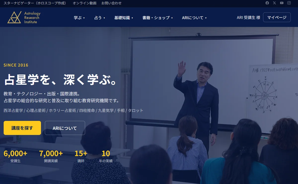 ログイン後のトップ画面の例：画面右上に以前のお申込み時にご登録いただいたお名前が表示されます。